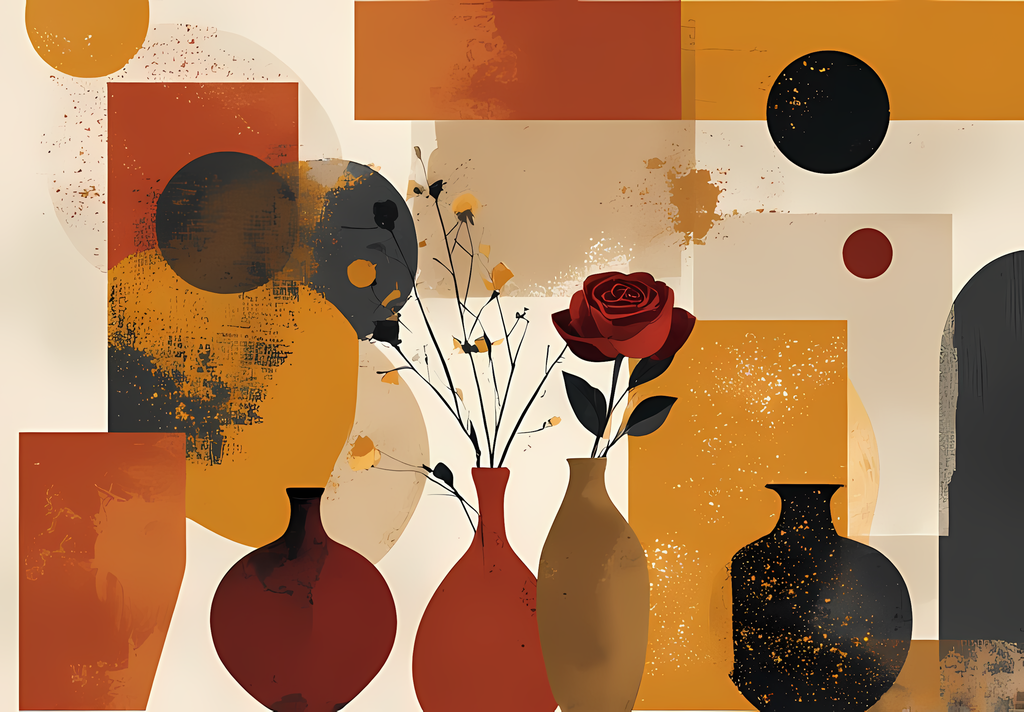 Bring timeless elegance to your creative projects with this mid-century modern Boho-inspired abstract art bundle. Featuring a harmonious blend of geometric shapes, minimalist vases, and delicate florals, this collection offers a warm palette of terracotta
