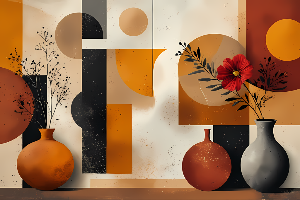 Bring timeless elegance to your creative projects with this mid-century modern Boho-inspired abstract art bundle. Featuring a harmonious blend of geometric shapes, minimalist vases, and delicate florals, this collection offers a warm palette of terracotta