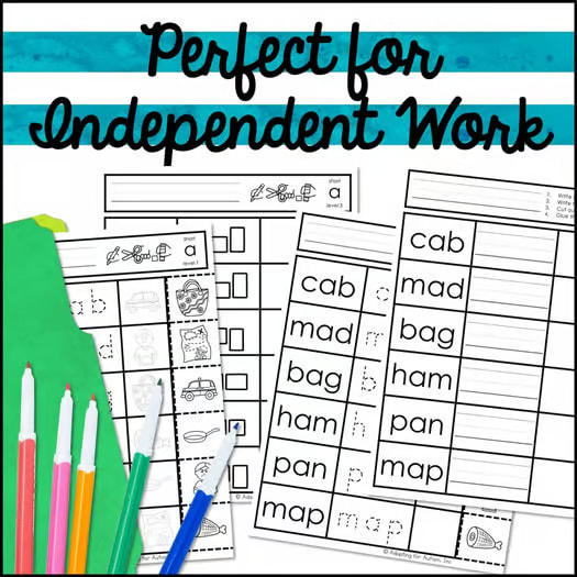 Short A CVC Words Worksheets Write Cut and Paste Activity for Word Work Centers