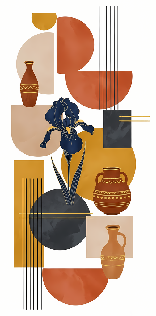 Bring timeless elegance to your creative projects with this mid-century modern Boho-inspired abstract art bundle. Featuring a harmonious blend of geometric shapes, minimalist vases, and delicate florals, this collection offers a warm palette of terracotta