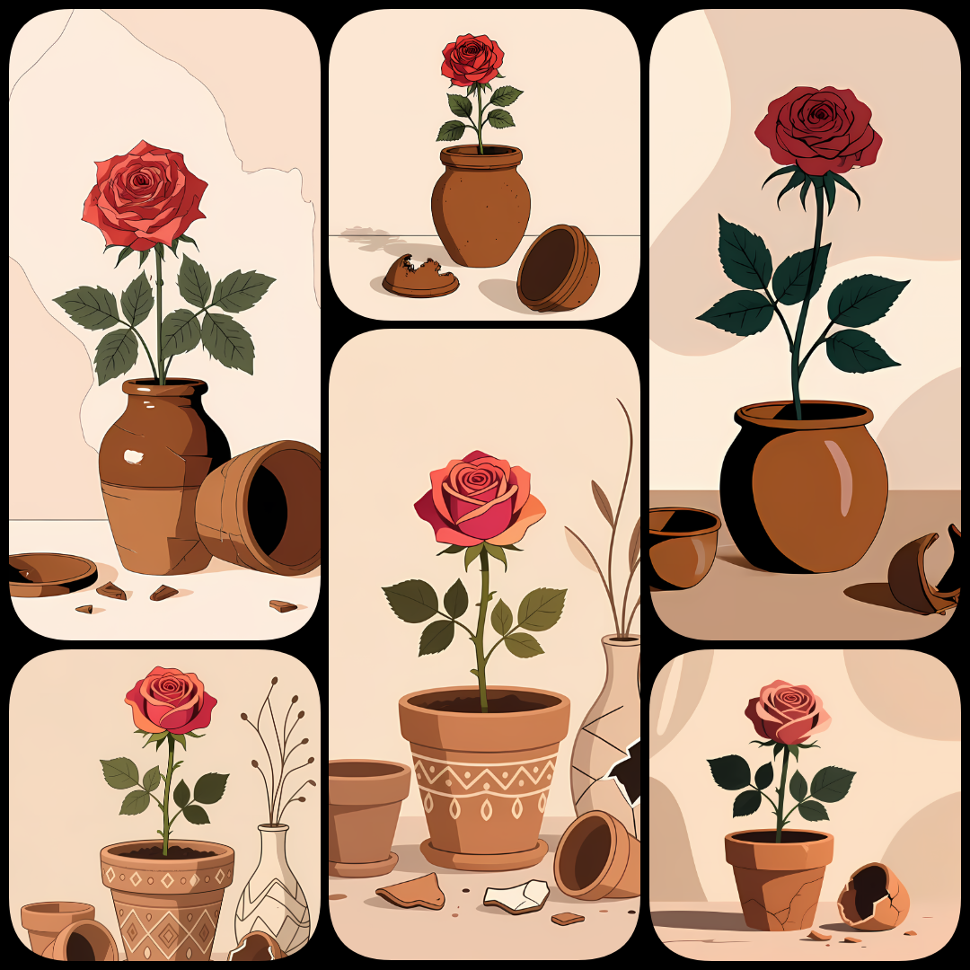 Bohemian Rustic Floral Vase Art Bundle | Roses, Daisies & Thistle Art Collection. Add warmth and timeless charm to your creative projects with this bohemian rustic floral art bundle. Featuring roses, daisies, and thistles arranged in earthy clay vases and