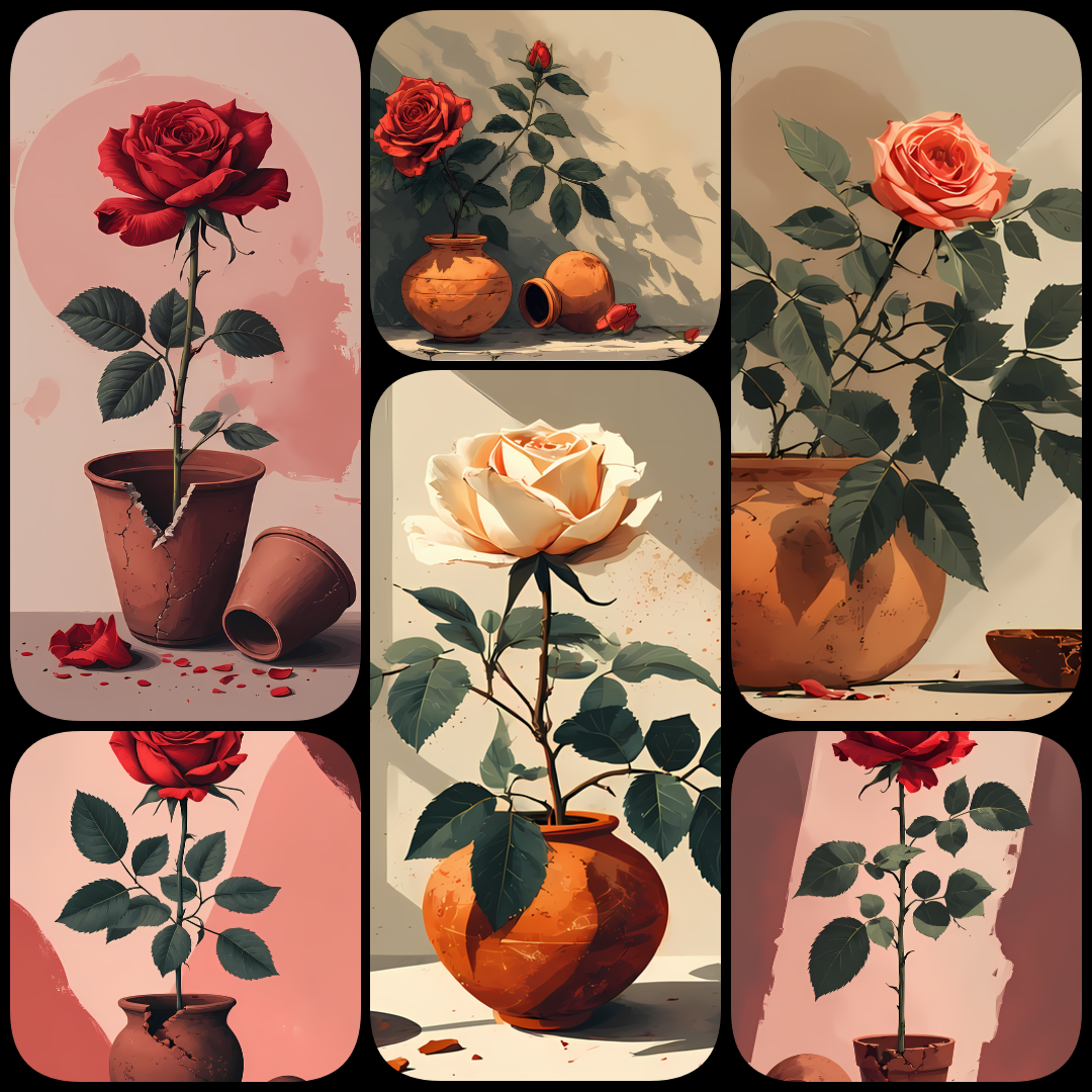 Bohemian Rustic Floral Vase Art Bundle | Roses, Daisies & Thistle Art Collection. Add warmth and timeless charm to your creative projects with this bohemian rustic floral art bundle. Featuring roses, daisies, and thistles arranged in earthy clay vases and