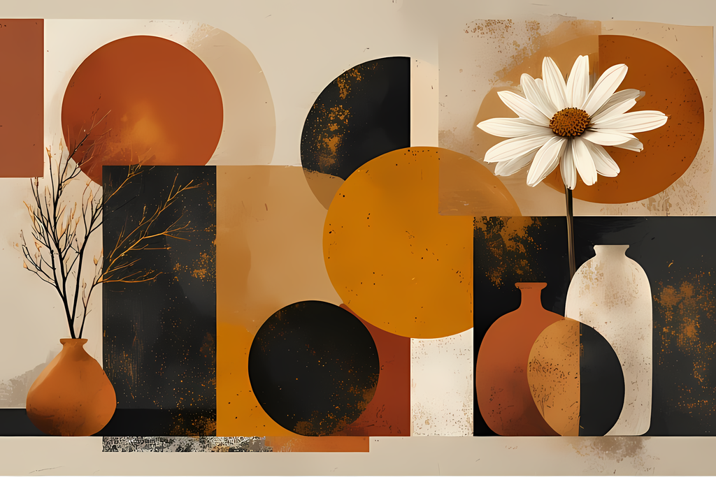 Bring timeless elegance to your creative projects with this mid-century modern Boho-inspired abstract art bundle. Featuring a harmonious blend of geometric shapes, minimalist vases, and delicate florals, this collection offers a warm palette of terracotta