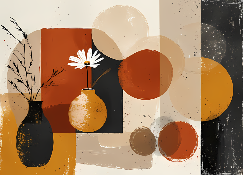 Bring timeless elegance to your creative projects with this mid-century modern Boho-inspired abstract art bundle. Featuring a harmonious blend of geometric shapes, minimalist vases, and delicate florals, this collection offers a warm palette of terracotta