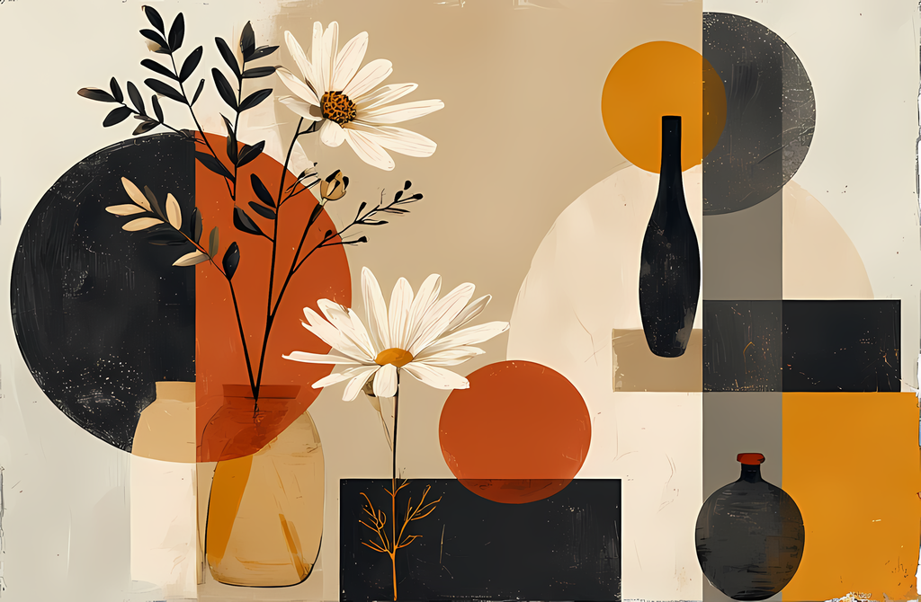 Bring timeless elegance to your creative projects with this mid-century modern Boho-inspired abstract art bundle. Featuring a harmonious blend of geometric shapes, minimalist vases, and delicate florals, this collection offers a warm palette of terracotta