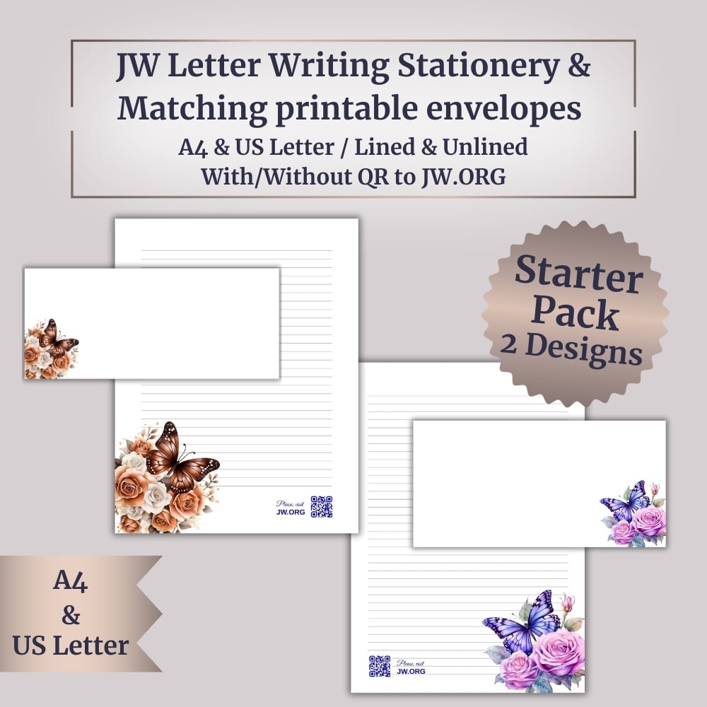 JW Printable Letter Writing Set – Starter Pack (2 Designs + Envelopes) – Butterflies & Flowers