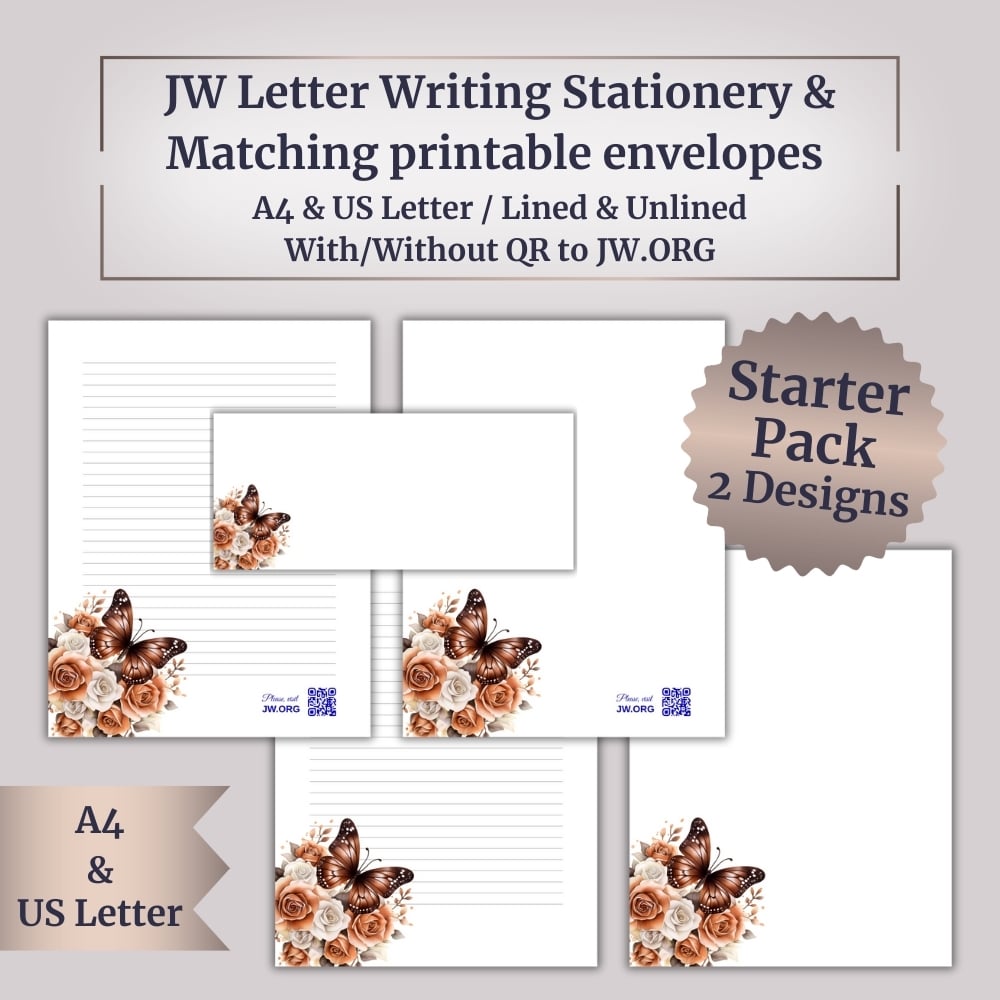 JW Printable Letter Writing Set – Starter Pack (2 Designs + Envelopes) – Butterflies & Flowers