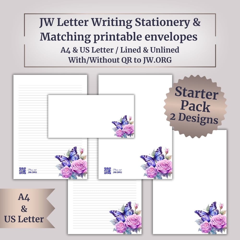 JW Printable Letter Writing Set – Starter Pack (2 Designs + Envelopes) – Butterflies & Flowers