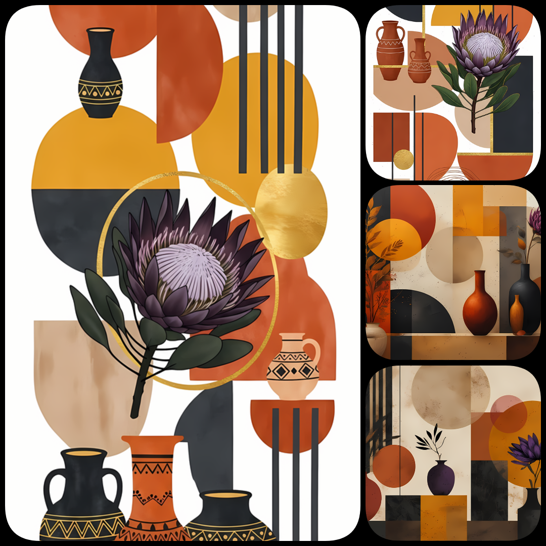 Add warmth and timeless charm to your creative projects with this bohemian rustic floral art bundle. Featuring roses, daisies, and thistles arranged in earthy clay vases and patterned pottery, these designs blend boho-inspired illustration with subtle pai