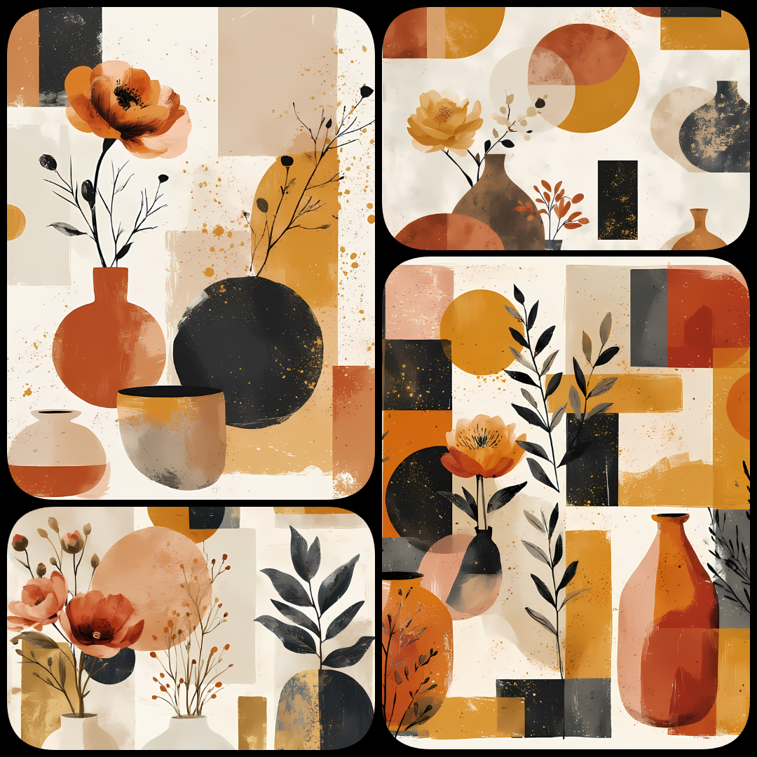 Retro Geometric Botanical Collection | Mid-Century Abstract Florals & Shapes for Wall Art & Design. Bring timeless charm to your creative projects with this Mid-Century Modern Abstract Floral Art Bundle. These high-resolution PNG designs combine retro geo