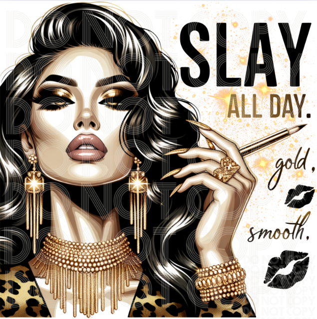 freebie friday  free png download  glam png design  slay all day png  gold glam clipart  digital download free  leopard print glam  fashion png free  printable design free  t-shirt design free