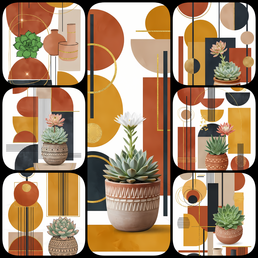 Mid-Century Modern Cactus & Succulent Art Bundle | Retro Geometric Abstract Wall Collection. Bring a fresh retro touch to your space or creative projects with this Mid-Century Modern Succulent & Cactus Art Bundle. These designs blend geometric abstraction