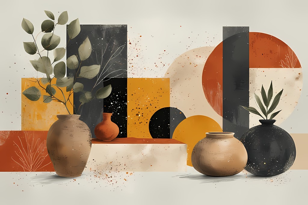 Brighten your creative projects with this Mid-Century Modern Sunflower & Vase Art Bundle, where bold geometric abstraction meets warm, organic florals. Each design combines retro-inspired shapes with sunflowers, foliage, and pottery vases, creating a perf