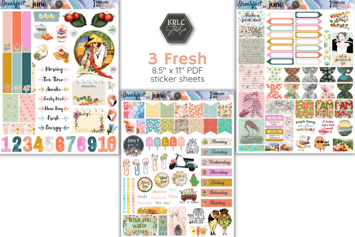 Breakfast in June PRINTABLE Planner Sticker Sheets - KRLC Studio