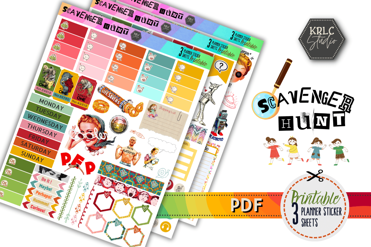 Scavenger Hunt PRINTABLE Planner Sticker Sheets - KRLC Studio Cover