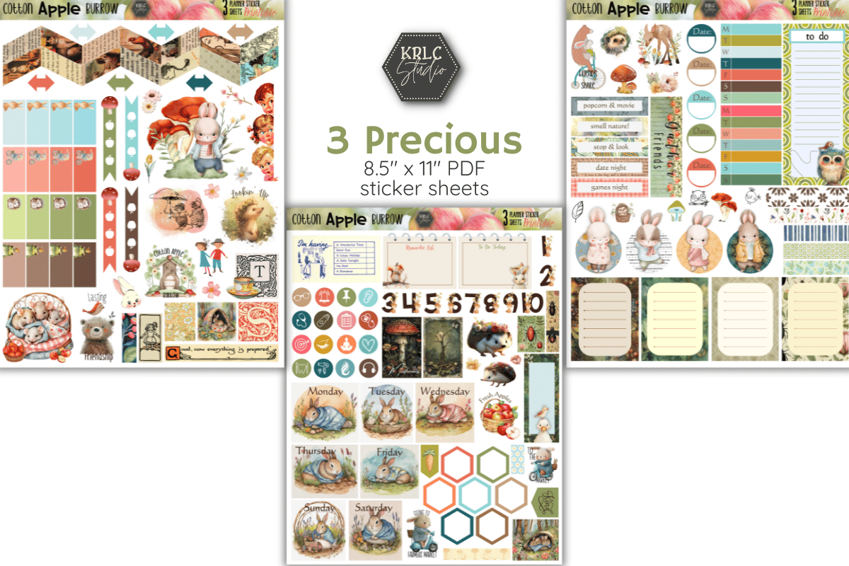 Cotton Apple Burrow Printable Planner Sticker Sheets - KRLC Studio