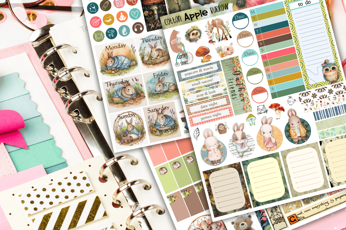 Cotton Apple Burrow Printable Planner Sticker Sheets - KRLC Studio