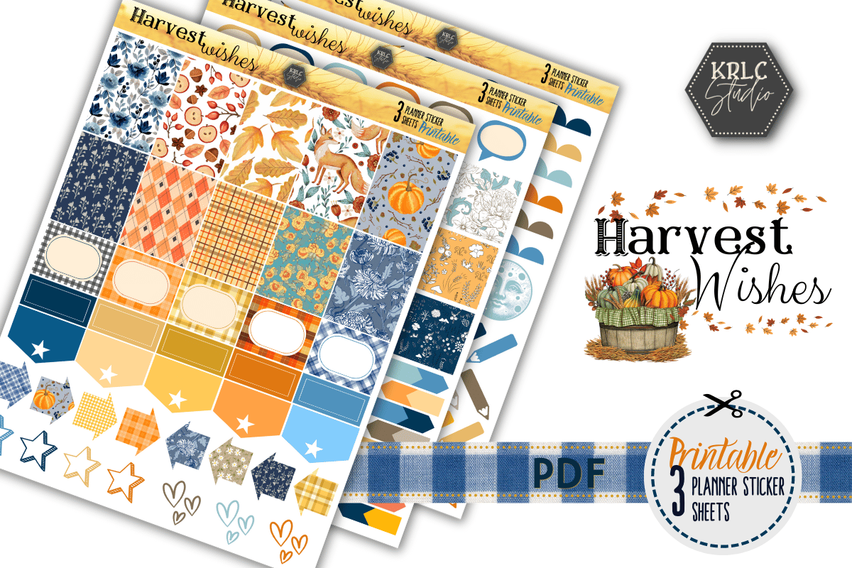 Harvest Wishes PRINTABLE Planner Sticker Sheets - KRLC Studio Cover