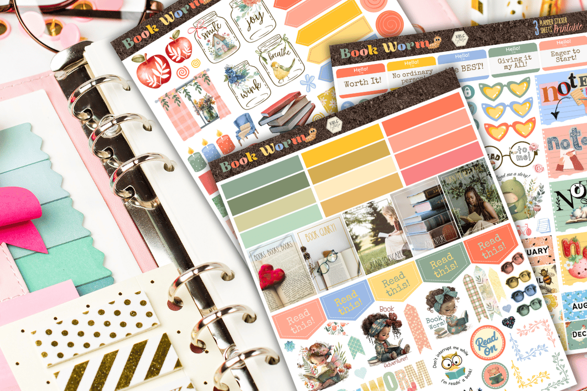 Book Worm PRINTABLE Planner Sticker Sheets - KRLC Studio