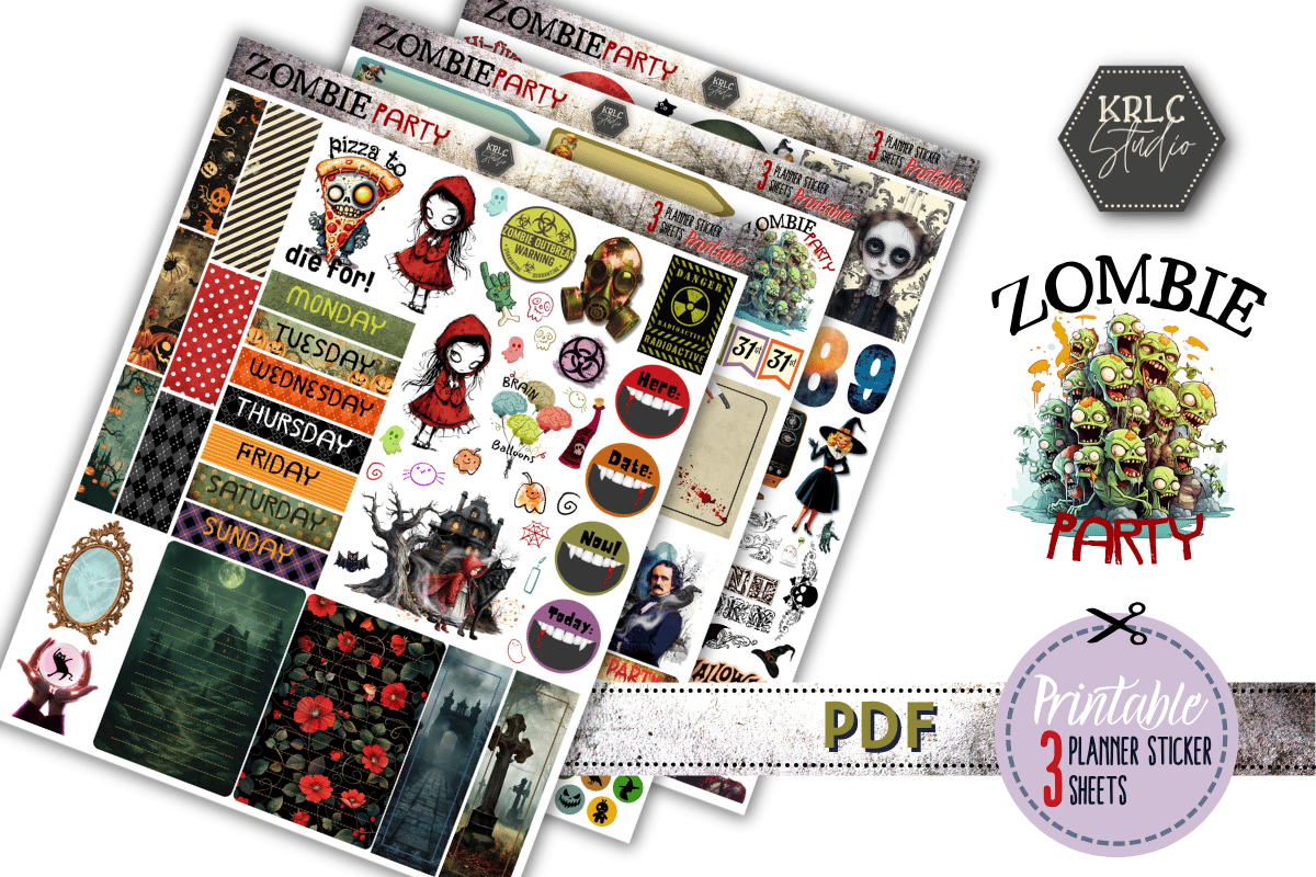 Zombie Party PRINTABLE Planner Sticker Sheets - KRLC Studio Cover