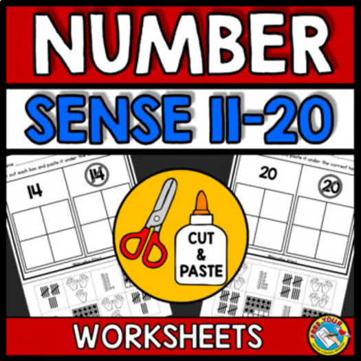 Teen Numbers Kindergarten cut & paste Worksheets 11-20 Subitizing Math 1st Grade
