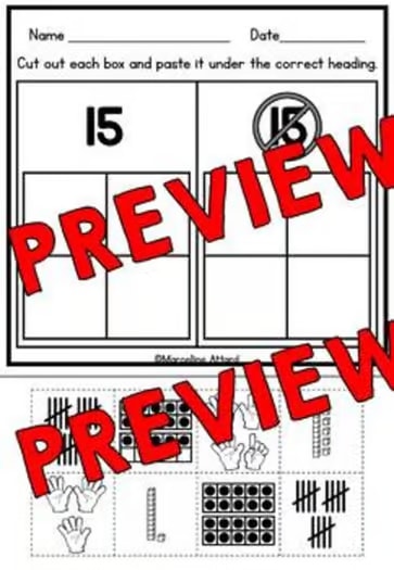 Teen Numbers Kindergarten cut & paste Worksheets 11-20 Subitizing Math 1st Grade