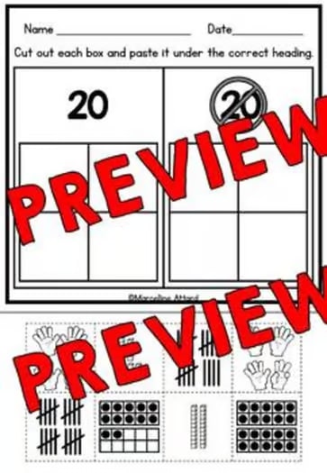 Teen Numbers Kindergarten cut & paste Worksheets 11-20 Subitizing Math 1st Grade