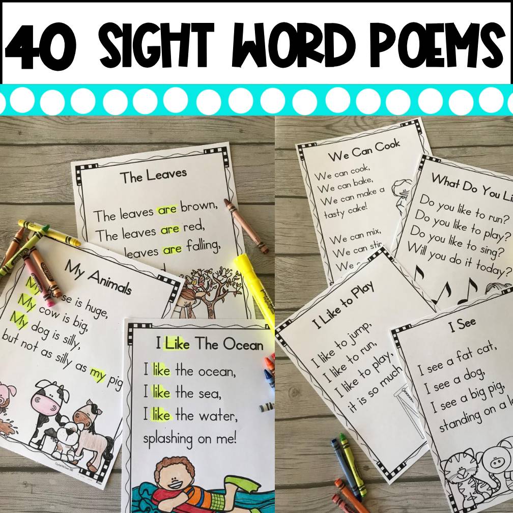 40 Sight Word Poems - Kindergarten Poetry Shared Reading - Sight Word Practice
