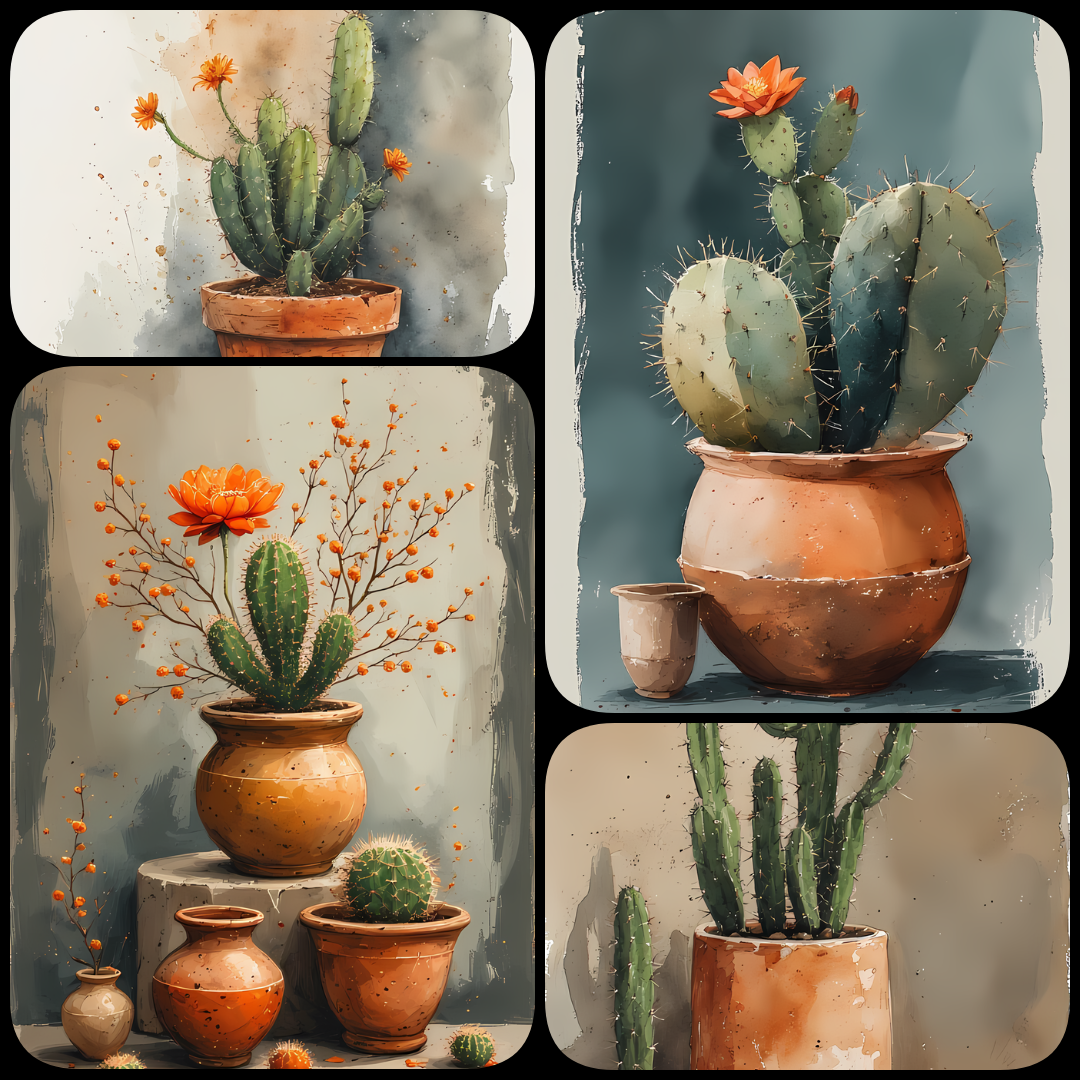 Southwestern Cactus Watercolor Prints | Succulent & Clay Pot Collection. Bring a touch of desert charm into your creative projects with this watercolor cactus art bundle. Each design features hand-painted cacti and succulents in rustic clay pots, accented