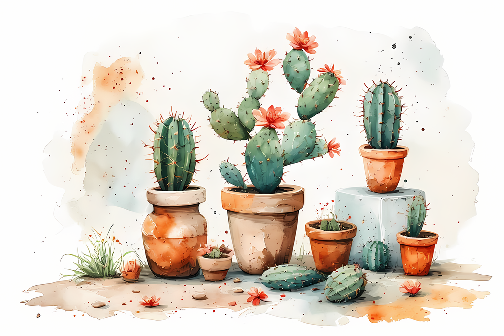 Southwestern Cactus Watercolor Prints | Succulent & Clay Pot Collection. Bring a touch of desert charm into your creative projects with this watercolor cactus art bundle. Each design features hand-painted cacti and succulents in rustic clay pots, accented