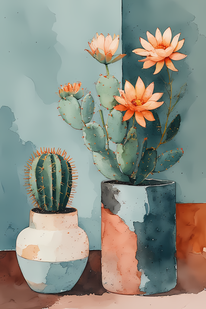 Southwestern Cactus Watercolor Prints | Succulent & Clay Pot Collection. Bring a touch of desert charm into your creative projects with this watercolor cactus art bundle. Each design features hand-painted cacti and succulents in rustic clay pots, accented