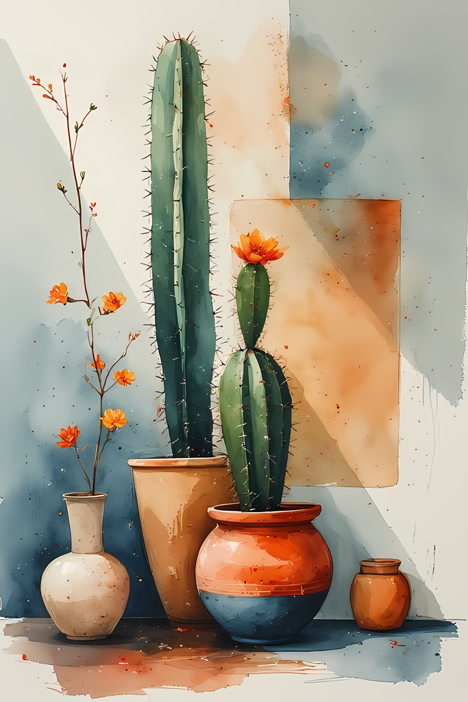 Southwestern Cactus Watercolor Prints | Succulent & Clay Pot Collection. Bring a touch of desert charm into your creative projects with this watercolor cactus art bundle. Each design features hand-painted cacti and succulents in rustic clay pots, accented