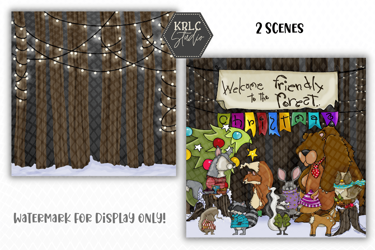 Friendly Forest Christmas Clipart - KRLC Studio