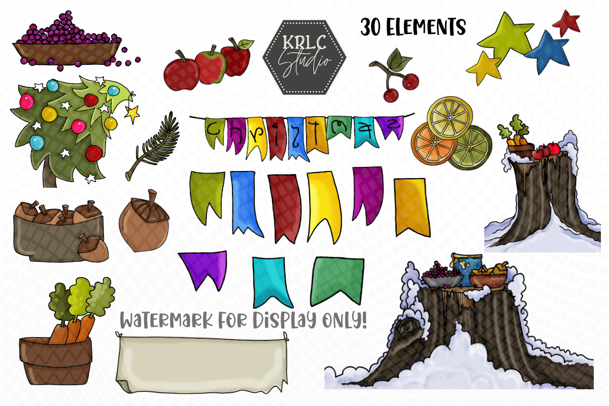 Friendly Forest Christmas Clipart - KRLC Studio