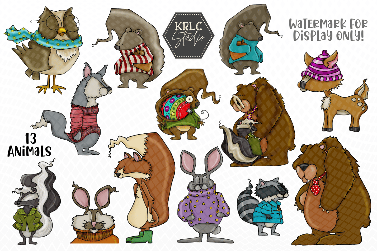 Friendly Forest Christmas Clipart - KRLC Studio