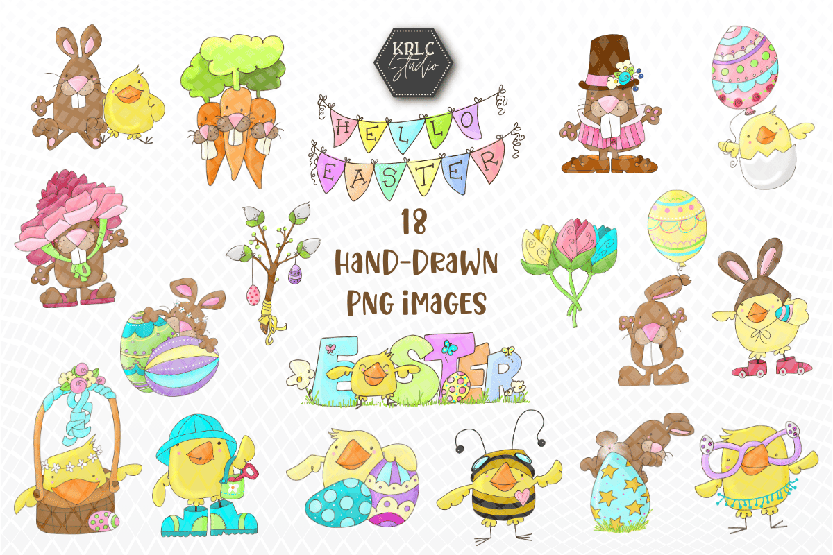 Easter Bunnies & Chick Clipart - KRLC Studio
