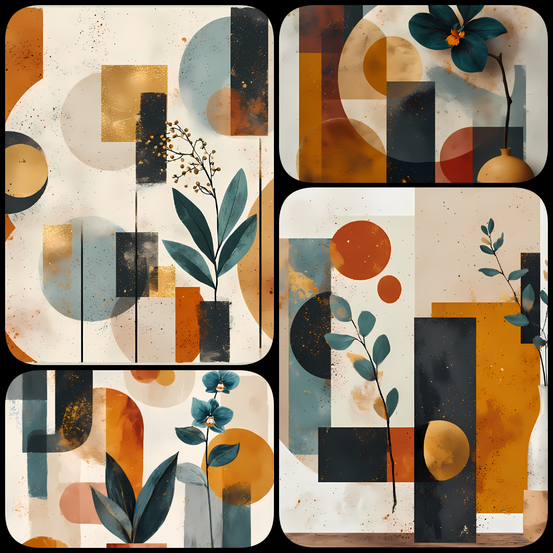 Geometric Floral Abstracts | Mid-Century Modern Botanical Digital Art Set. Bring timeless elegance into your creative projects with this mid-century modern abstract botanical art bundle. Each design combines geometric shapes with minimalist floral element