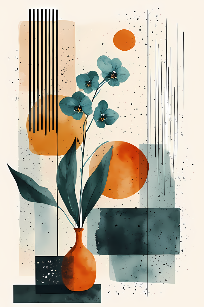 Geometric Floral Abstracts | Mid-Century Modern Botanical Digital Art Set. Bring timeless elegance into your creative projects with this mid-century modern abstract botanical art bundle. Each design combines geometric shapes with minimalist floral element