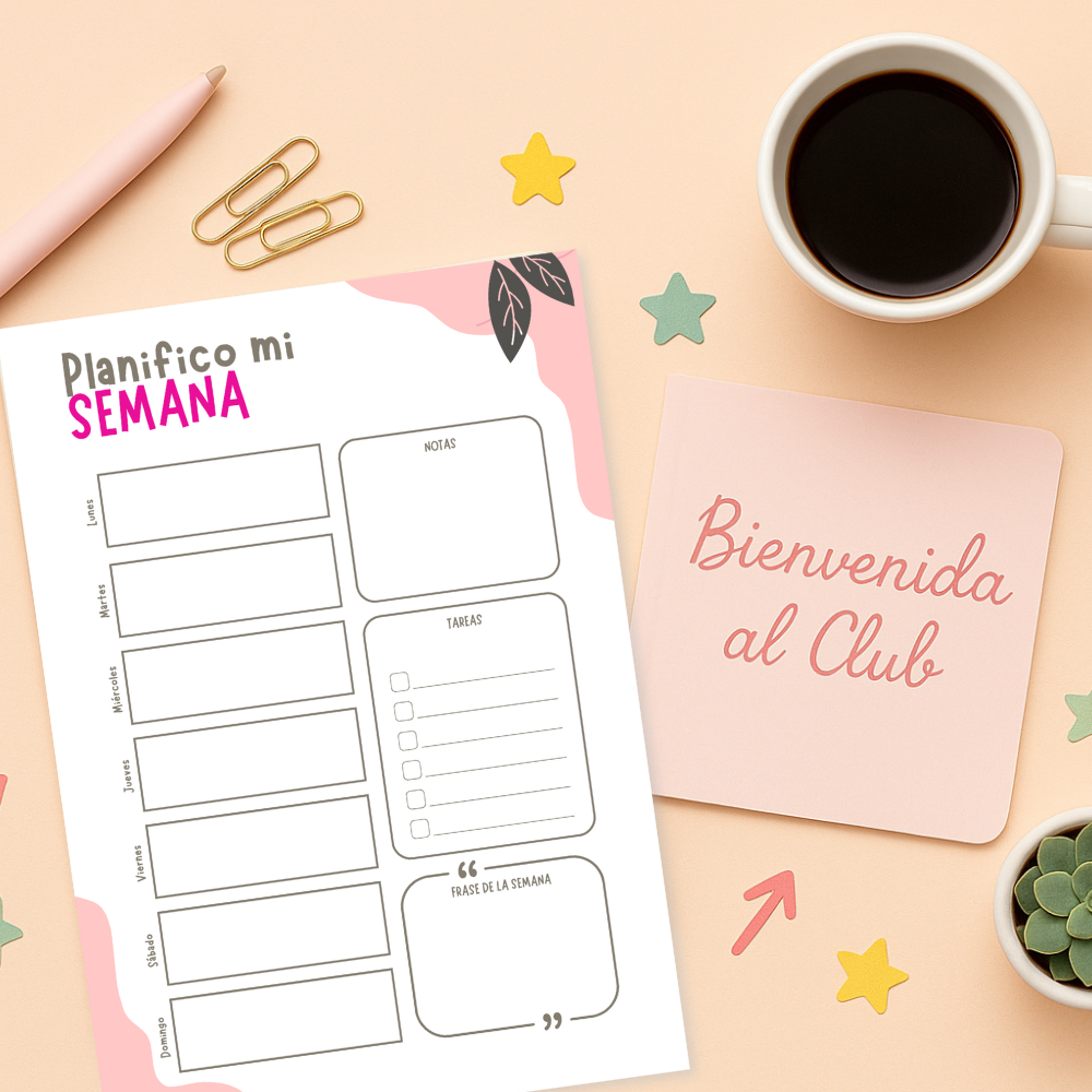 Club Creativo Sara Huesca: mockup con planner, stickers y workbook