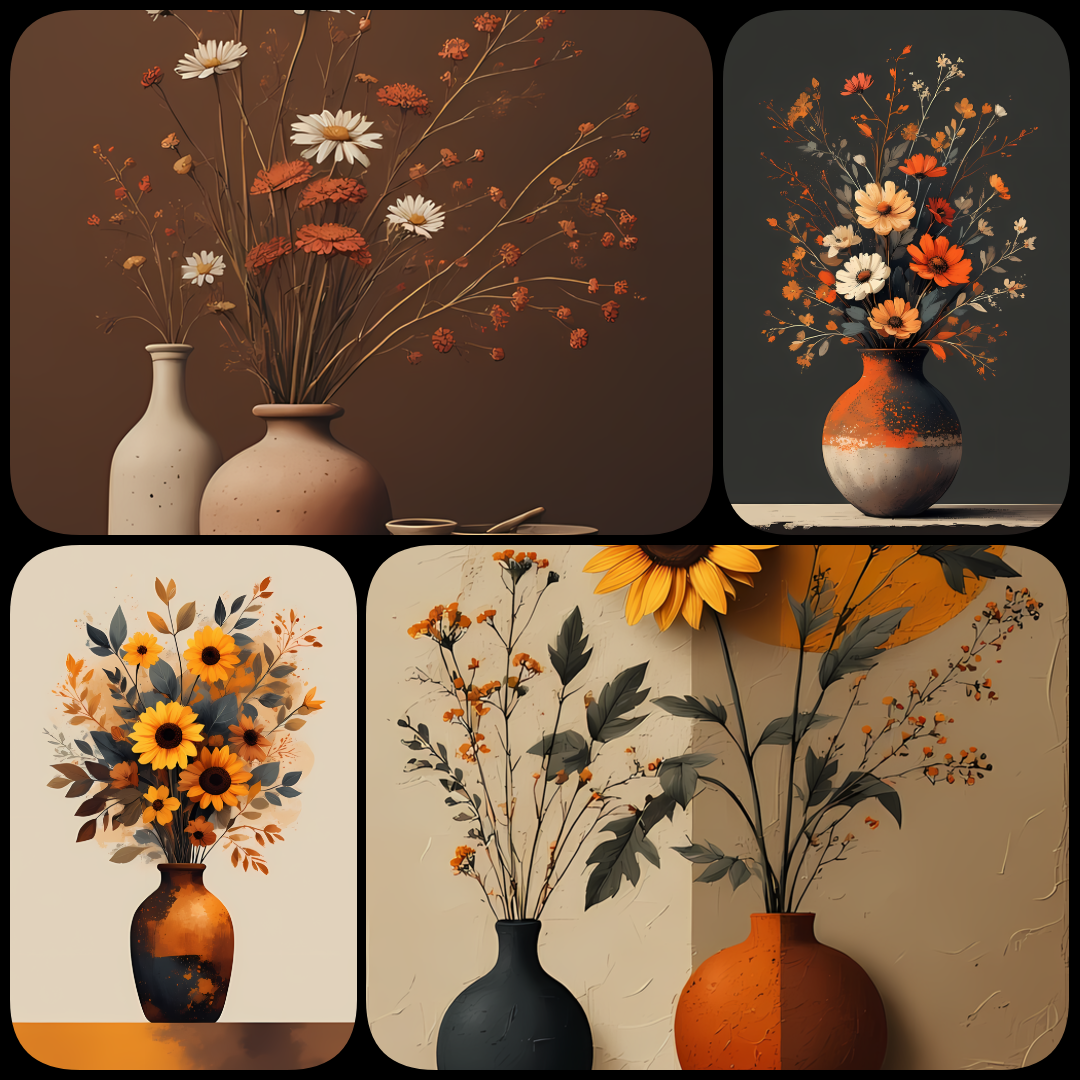 Modern Vintage Flower Vase Illustrations. Bring timeless beauty into your creative projects with this Floral Still Life Art Bundle, featuring vintage-inspired botanical illustrations blended with touches of modern minimalism. Each design showcases delicat