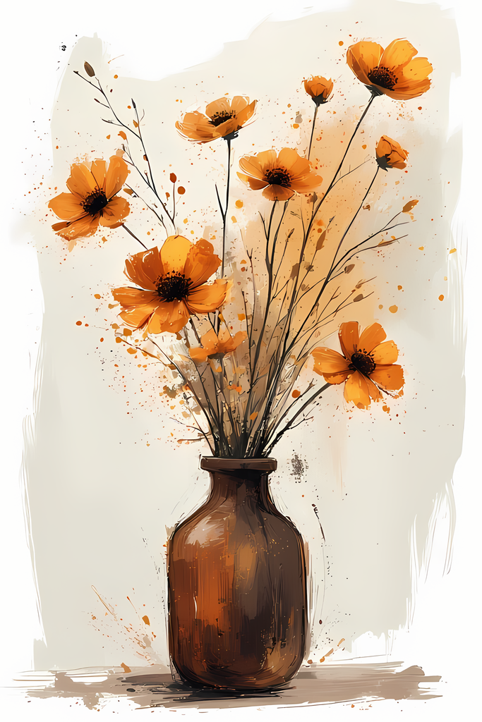 Elegant Still Life Flower Collection | Vintage Inspired Digital Wall Art. This Vintage Illustrative Floral Art Bundle captures the charm of classic still life with a fresh, contemporary twist. Featuring hand-painted style flower vase illustrations in warm