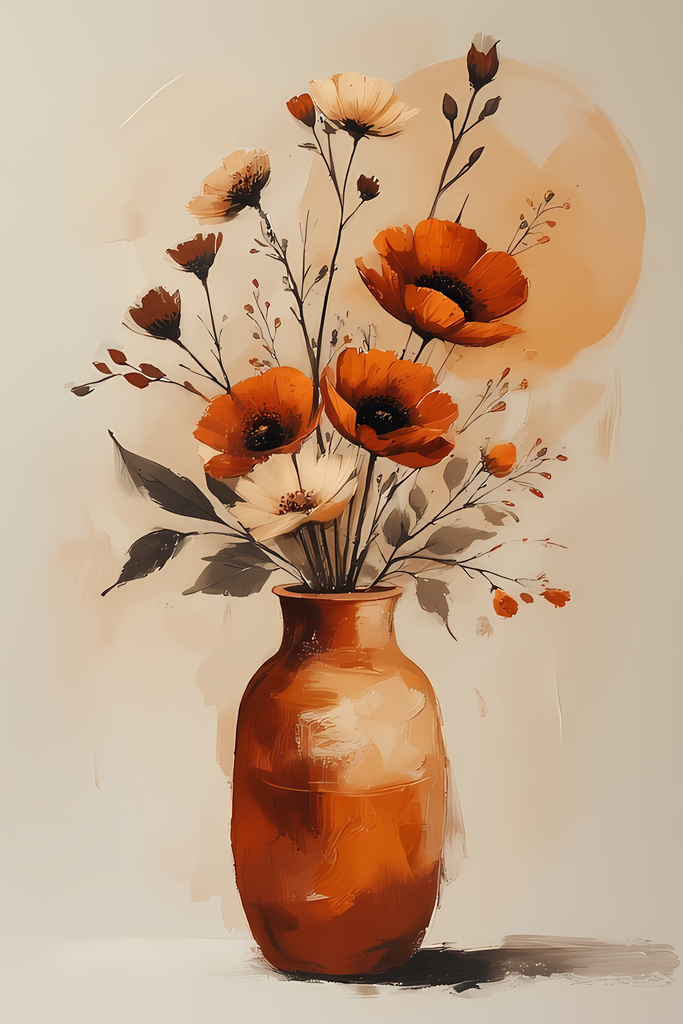 Elegant Still Life Flower Collection | Vintage Inspired Digital Wall Art. This Vintage Illustrative Floral Art Bundle captures the charm of classic still life with a fresh, contemporary twist. Featuring hand-painted style flower vase illustrations in warm