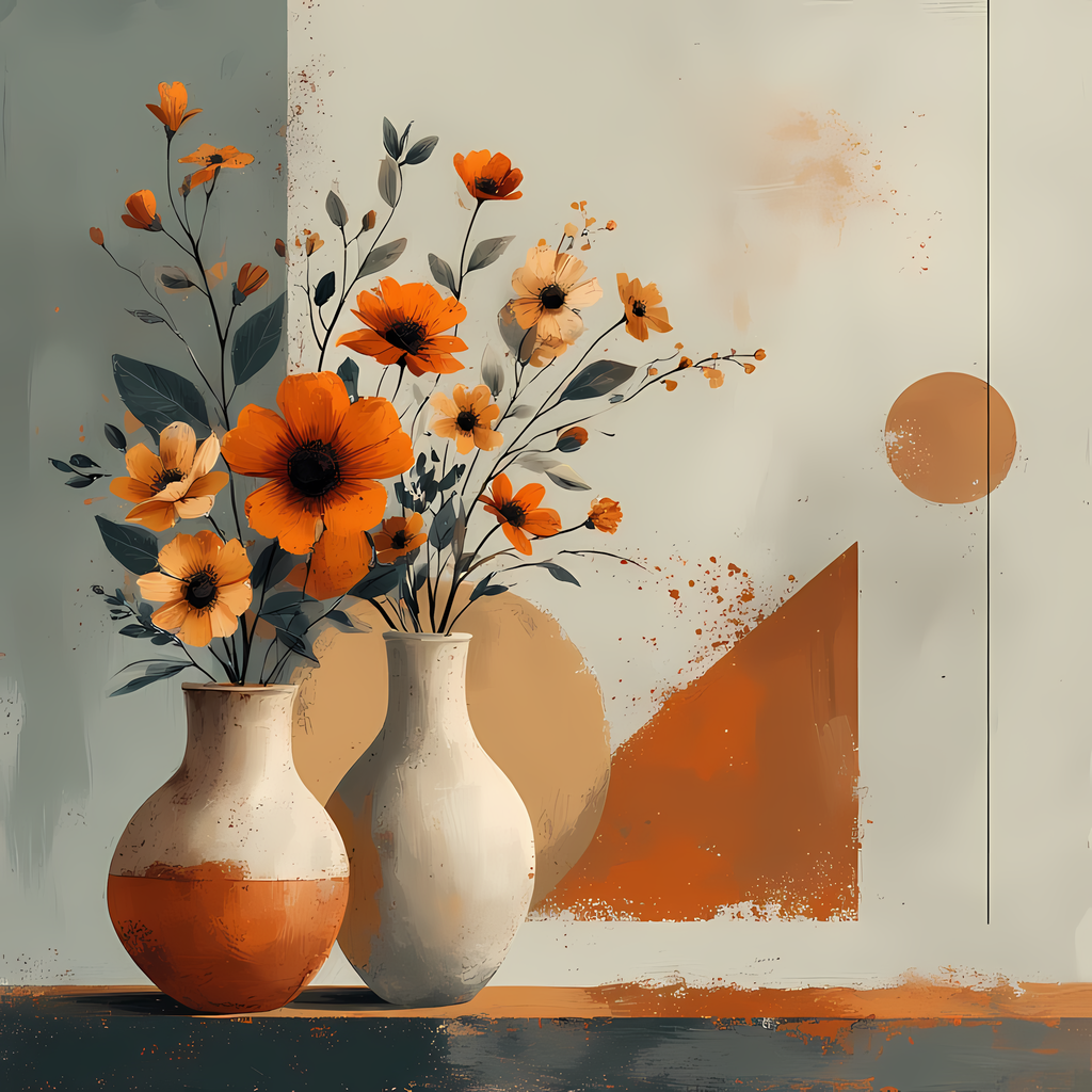 Elegant Still Life Flower Collection | Vintage Inspired Digital Wall Art. This Vintage Illustrative Floral Art Bundle captures the charm of classic still life with a fresh, contemporary twist. Featuring hand-painted style flower vase illustrations in warm