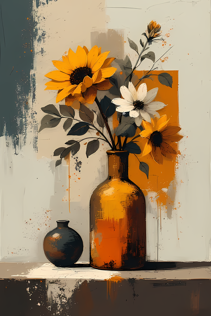 Elegant Still Life Flower Collection | Vintage Inspired Digital Wall Art. This Vintage Illustrative Floral Art Bundle captures the charm of classic still life with a fresh, contemporary twist. Featuring hand-painted style flower vase illustrations in warm