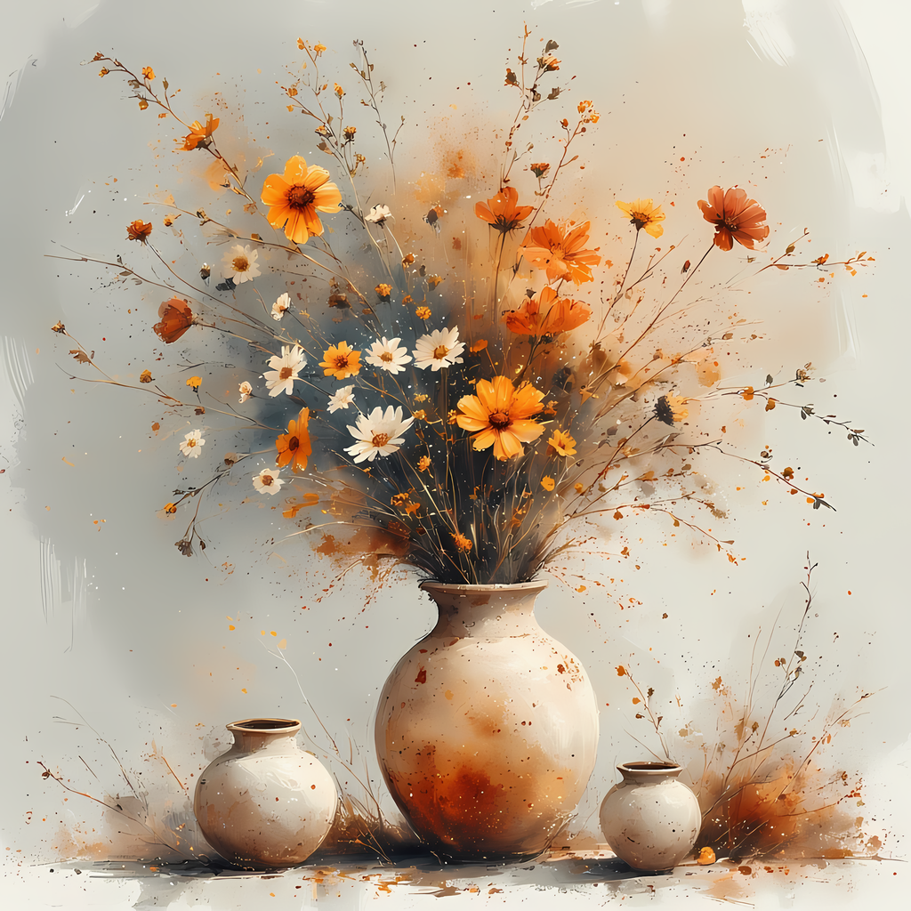 Elegant Still Life Flower Collection | Vintage Inspired Digital Wall Art. This Vintage Illustrative Floral Art Bundle captures the charm of classic still life with a fresh, contemporary twist. Featuring hand-painted style flower vase illustrations in warm