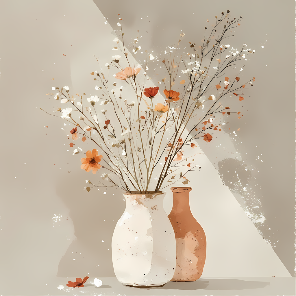 Elegant Still Life Flower Collection | Vintage Inspired Digital Wall Art. This Vintage Illustrative Floral Art Bundle captures the charm of classic still life with a fresh, contemporary twist. Featuring hand-painted style flower vase illustrations in warm