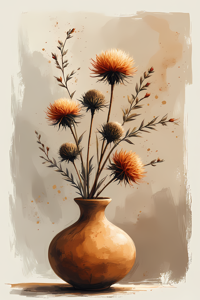 Elegant Still Life Flower Collection | Vintage Inspired Digital Wall Art. This Vintage Illustrative Floral Art Bundle captures the charm of classic still life with a fresh, contemporary twist. Featuring hand-painted style flower vase illustrations in warm