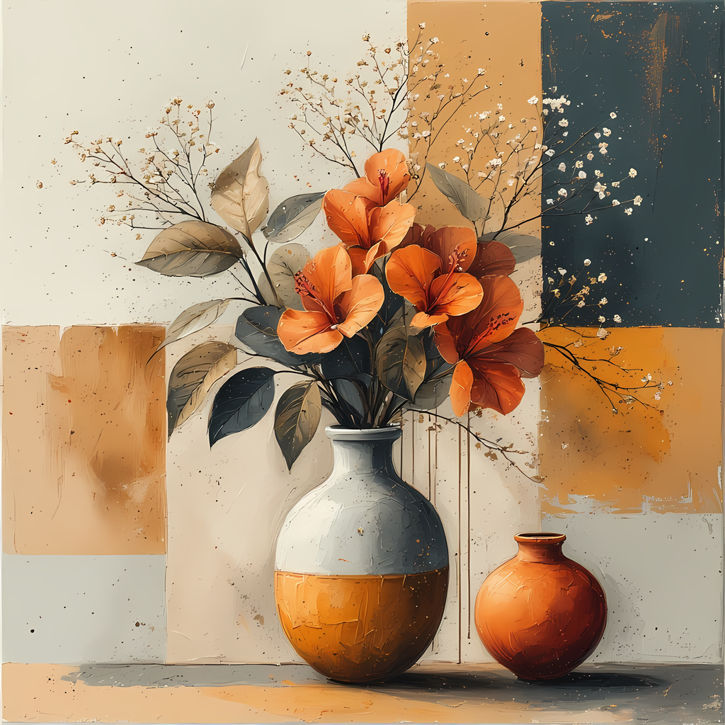 Elegant Still Life Flower Collection | Vintage Inspired Digital Wall Art. This Vintage Illustrative Floral Art Bundle captures the charm of classic still life with a fresh, contemporary twist. Featuring hand-painted style flower vase illustrations in warm