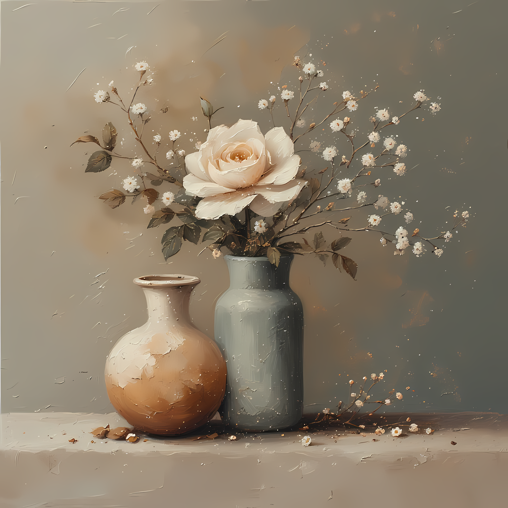 Elegant Still Life Flower Collection | Vintage Inspired Digital Wall Art. This Vintage Illustrative Floral Art Bundle captures the charm of classic still life with a fresh, contemporary twist. Featuring hand-painted style flower vase illustrations in warm