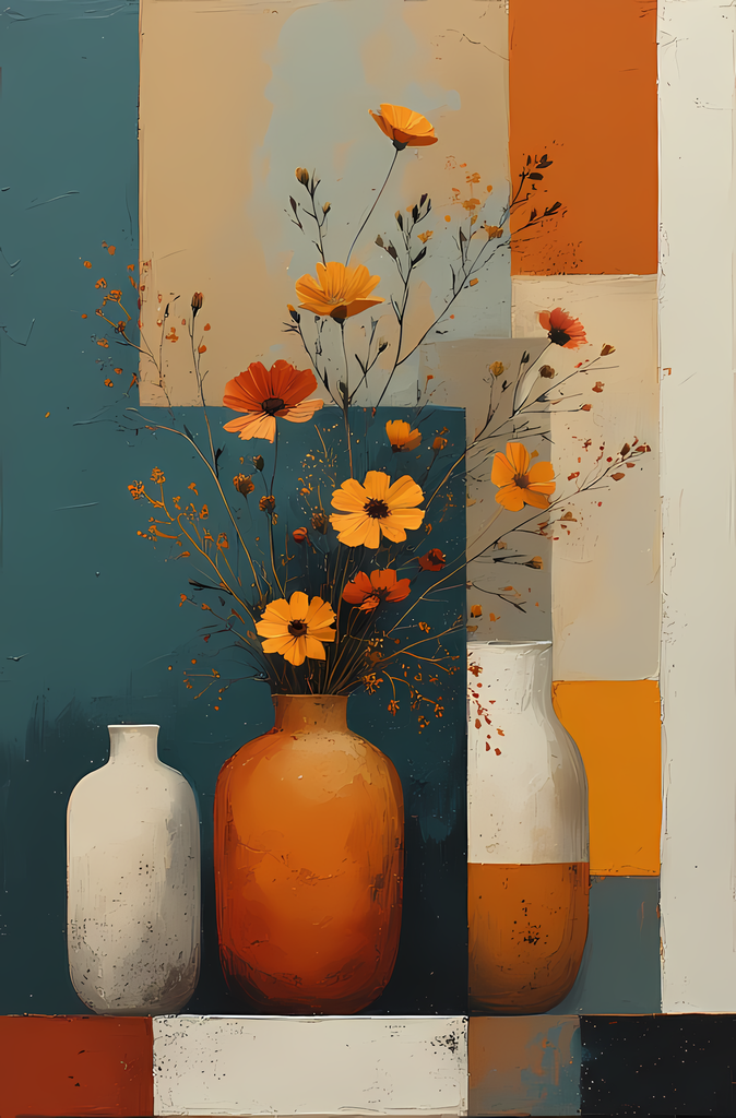 Mid-Century Inspired Botanical Prints | Elegant Floral Digital Art Collection. This Geometric Vintage Floral Art Bundle blends the timeless elegance of still life florals with a modern illustrative twist. Each design features vases of flowers paired with 